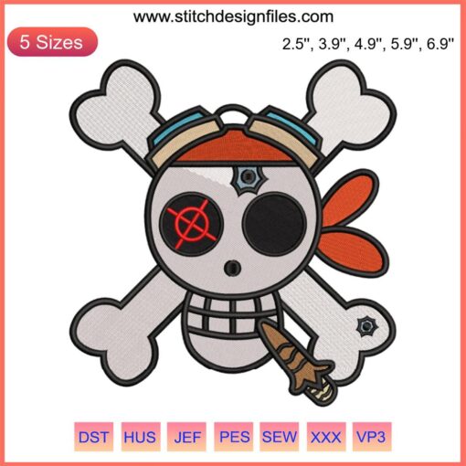 Anime One Piece Jolly Roger Machine Embroidery Design, Pirate Skull, Crossbones, Iconic Symbol, Sewing Patch, Nautical Theme
