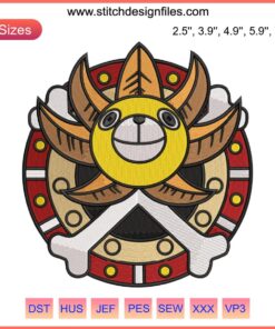 Thousand Sunny Logo Embroidery | One Piece Anime Ship Design File | Digital Machine Pattern