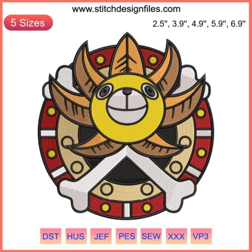 Thousand Sunny Logo Embroidery | One Piece Anime Ship Design File | Digital Machine Pattern