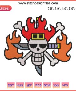 Eustass Kid Jolly Roger Logo Embroidery AI File | One Piece Anime Skull Design with Crossbones and Spiky Hair