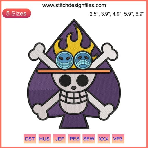 Spade Pirates Jolly Roger Embroidery Design File, One Piece Anime, Machine Embroidery, Skull & Crossbones, Pirate Symbol, Digital Art
