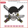 Zoro Jolly Roger Embroidery Design | One Piece Anime Logo File | Skull with 3 Swords Crossed