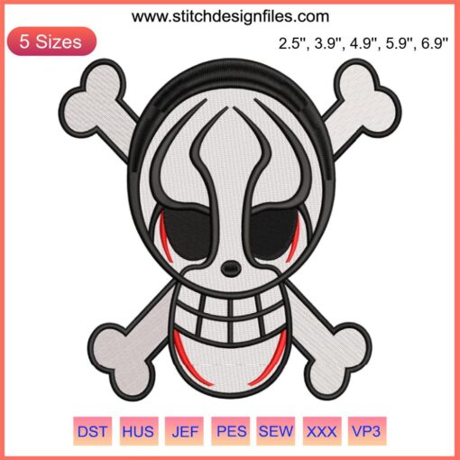 Yokai Pirates Jolly Roger Embroidery Design | One Piece Anime, Skull Flag with Swords | Digital File for Cosplay Crafting