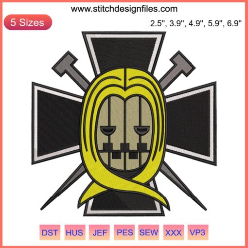 Basil Hawkins Jolly Roger Anime One Piece Embroidery Design; Machine embroidery of pirate skull with cards.