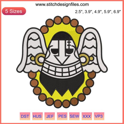 Fallen Monk Pirates Jolly Roger Embroidery Design, One Piece Anime, detailed skull art, machine embroidery pattern.