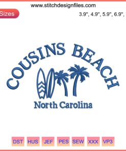 Colorful Ocean Summer Embroidery Design with beach motifs for machine embroidery, featuring Summer Cousins' beach-themed files.