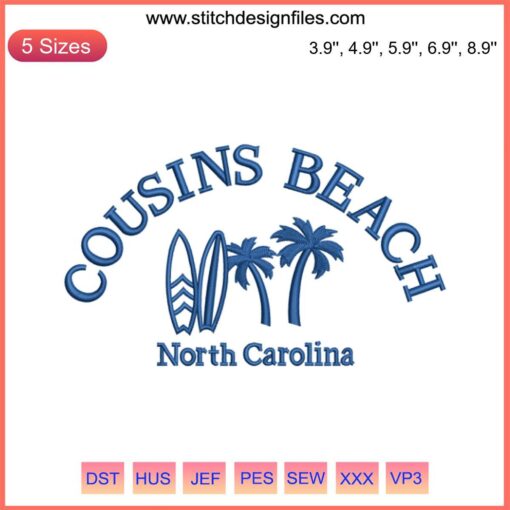 Colorful Ocean Summer Embroidery Design with beach motifs for machine embroidery, featuring Summer Cousins' beach-themed files.
