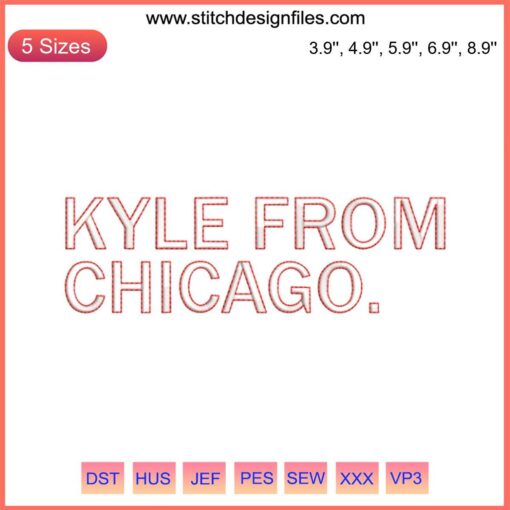 Chicago skyline embroidery: Kyle Davidson machine design file featuring iconic skyline elements stitched in vibrant hues.