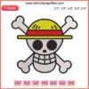 One Piece Luffy Jolly Roger Embroidery Design; Skull Logo with Straw Hat; Anime Machine Embroidery Pattern.