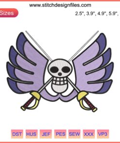 Baroque Works Jolly Roger Machine Embroidery Design | One Piece Anime | Intricate Skull & Crossbones Pattern | Digital Download