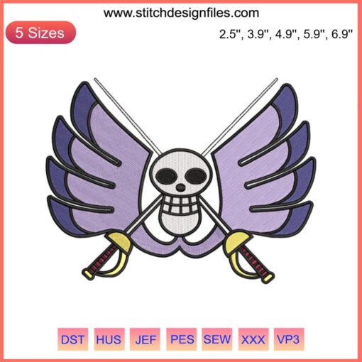 Baroque Works Jolly Roger Machine Embroidery Design | One Piece Anime | Intricate Skull & Crossbones Pattern | Digital Download