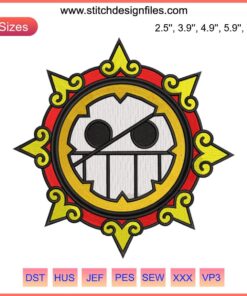 Joker Jolly Roger Embroidery: One Piece Anime Machine Design featuring iconic skull with purple hat and wild smile.