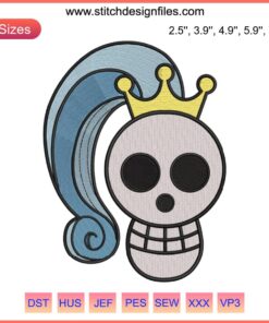 Vivi Jolly Roger Embroidery: One Piece anime design file featuring Vivi's pirate symbol, perfect for machine embroidery.