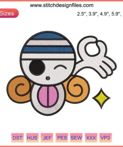 Nami Jolly Roger Embroidery Design | One Piece Anime Logo | Pirate Skull with Orange Hair and Crossbones File