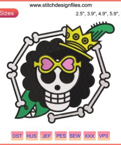 Brook Jolly Roger Embroidery Design File | One Piece Anime | Skull & Crossbones Pattern | Digital Download | Embroidery Art