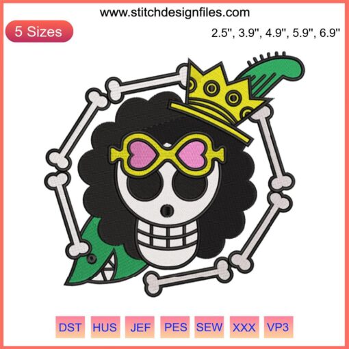 Brook Jolly Roger Embroidery Design File | One Piece Anime | Skull & Crossbones Pattern | Digital Download | Embroidery Art