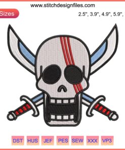 Shanks Jolly Roger Logo Embroidery Design | One Piece Anime | Machine Embroidery File | Pirate Skull & Crossbones Patch
