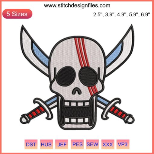 Shanks Jolly Roger Logo Embroidery Design | One Piece Anime | Machine Embroidery File | Pirate Skull & Crossbones Patch