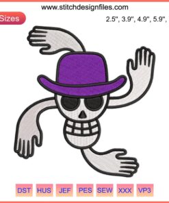 Nico Robin Jolly Roger Logo Embroidery Design File, One Piece Anime, Machine Embroidery, Skull and Flower Elements