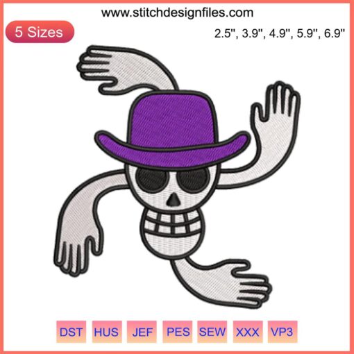 Nico Robin Jolly Roger Logo Embroidery Design File, One Piece Anime, Machine Embroidery, Skull and Flower Elements