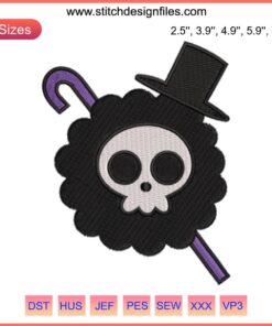 One Piece Brook Jolly Roger Embroidery Design File - Anime Machine Stitch Vector, Skull and Crossbones Pattern, Pirate Theme