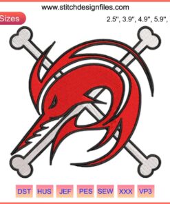 Arlong Jolly Roger Embroidery File: One Piece Anime Machine Design, Skull with Sawfish Features, Digital Download
