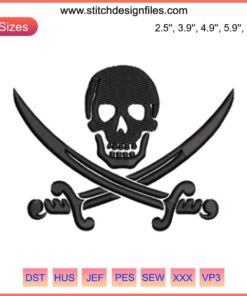 Calico Jack Jolly Roger Pirate Flag Embroidery File | Skull & Crossbones Machine Embroidery Design | Nautical Themed Pattern