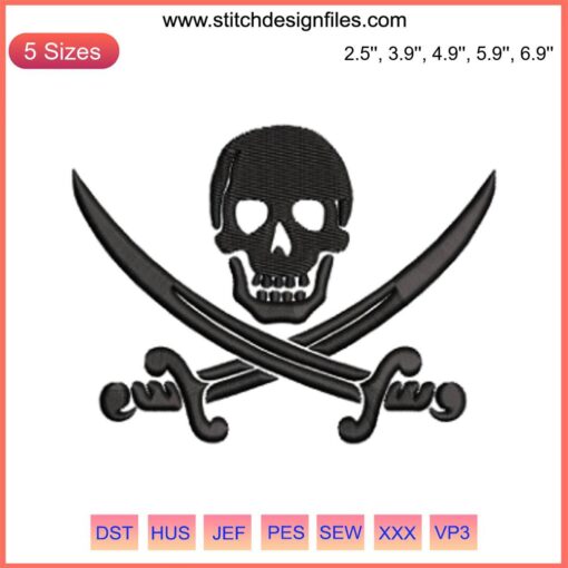Calico Jack Jolly Roger Pirate Flag Embroidery File | Skull & Crossbones Machine Embroidery Design | Nautical Themed Pattern