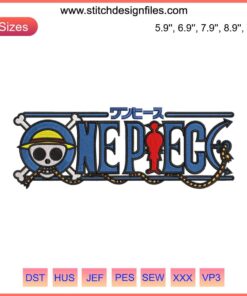 One Piece Logo Embroidery File - Anime Machine Embroidery Design featuring iconic pirate symbol for festive apparel crafting.