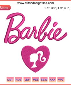 "Colorful Love Heart Barbie Embroidery File from Barbie Movie, digital machine design, perfect for vibrant fabric projects."