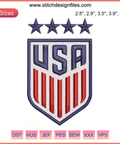 USA Women's Soccer Logo Embroidery Design File: National Team Crest, Machine Embroidery Pattern, Digital Download.