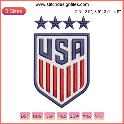 USA Women's Soccer Logo Embroidery Design File: National Team Crest, Machine Embroidery Pattern, Digital Download.