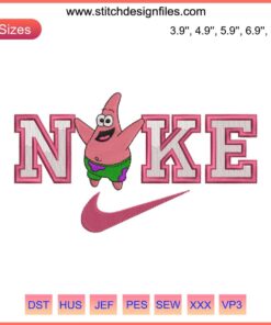Patrick Star Nike Embroidery Design: Cute SpongeBob and Patrick duo stitch pattern for DIY clothes, machine embroidery enthusiasts.