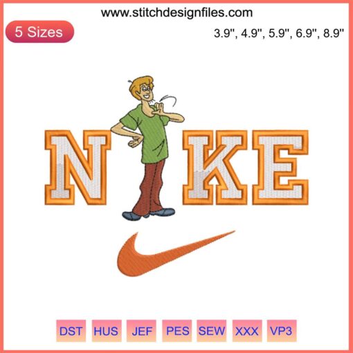 Shaggy Rogers x Nike Embroidery Design: Scooby-Doo & Shaggy duo in vibrant colors, perfect for machine embroidery fans.