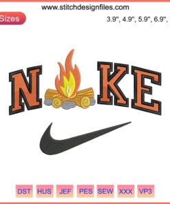 Fire x Nike Embroidery Design: Vibrant Flames Machine Embroidery File, Perfect for Customizing Apparel.
