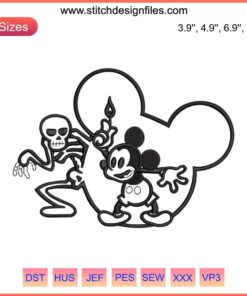 "Mickey Mouse & Skeleton Halloween Embroidery Design 2023, Spooky Machine Embroidery File for Halloween DIY Projects"