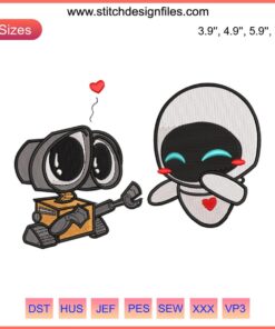 Wall-E and Eve Couple Embroidery | Cute Robots Love Design | Machine Embroidery File | Sci-Fi Embroidery Pattern