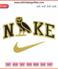 Owl Ovo x Nike Embroidery Design File featuring Owl logo with Nike swoosh, intricately detailed for digital embroidery projects.