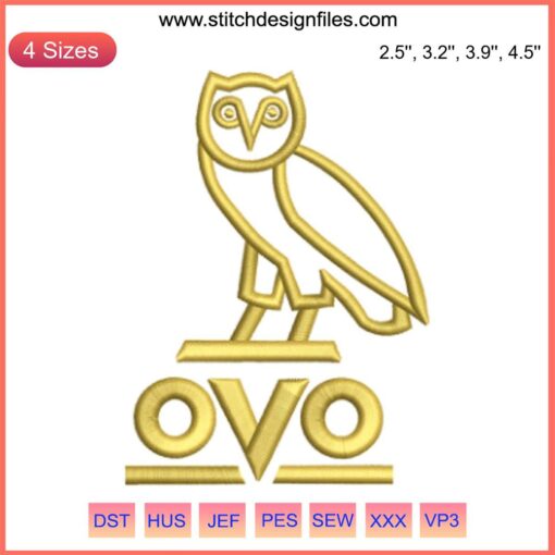 Owl Ovo Logo Embroidery Design File: Instant Download, intricate owl pattern, premium stitch, DIY fashion project.
