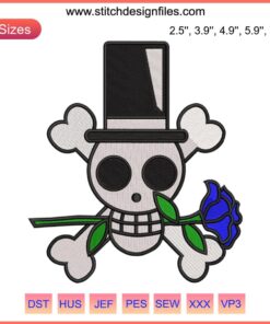 Anime One Piece Mirage Pirates Jolly Roger Embroidery Design, Skull with Tricorn Hat, Downloadable Embroidery File
