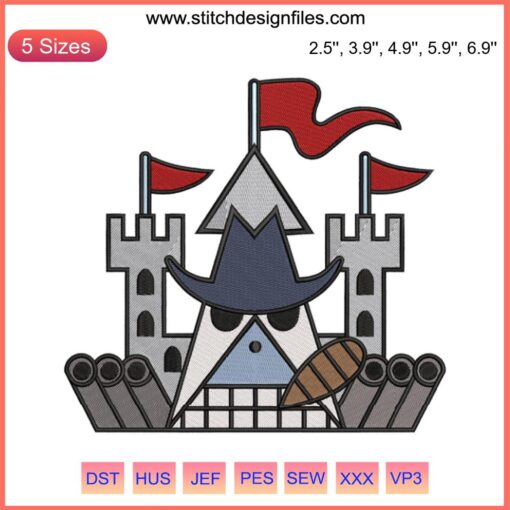"Fire Tank Pirates Jolly Roger Embroidery | Skull & Cannon Design | One Piece Anime Inspired Embroidery Design"
