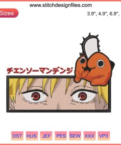 Denji and Pochita Embroidery Design, Chainsaw Man Anime Digitizing File - Detailed Anime Character Art for Sewing Projects