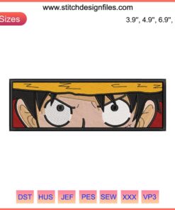 Luffy Eyes Embroidery Design - One Piece Anime Machine Embroidery File featuring detailed pirate-themed eye stitch pattern.