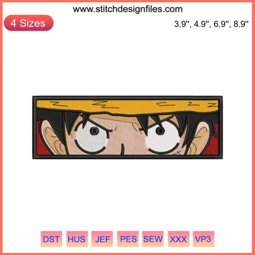 Luffy Eyes Embroidery Design - One Piece Anime Machine Embroidery File featuring detailed pirate-themed eye stitch pattern.