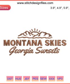 "Montana Skies Georgia Sunsets Embroidery - Jonas Brothers Design. Machine embroidered, vibrant landscape, intricate detailing."