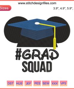 Mickey Mouse Graduation Cap Embroidery Design, Grad Squad | Digital embroidery file, perfect for graduation caps.