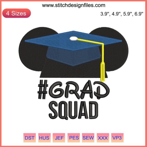 Mickey Mouse Graduation Cap Embroidery Design, Grad Squad | Digital embroidery file, perfect for graduation caps.