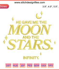 Infinity Love Embroidery: Moon & Stars Design, Instant Download; Romantic celestial-themed digital art for DIY crafts.