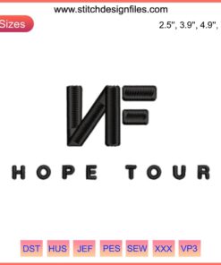 NF Hope Tour Embroidery design featuring NF rapper's logo, ideal for machine embroidery files, trendy fashion accessory.