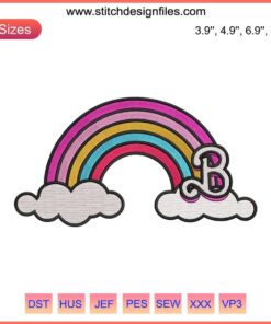 Barbie Rainbow 2023 Embroidery Design: Trendy Movie-Inspired Sewing File for Machine Embroidery Projects